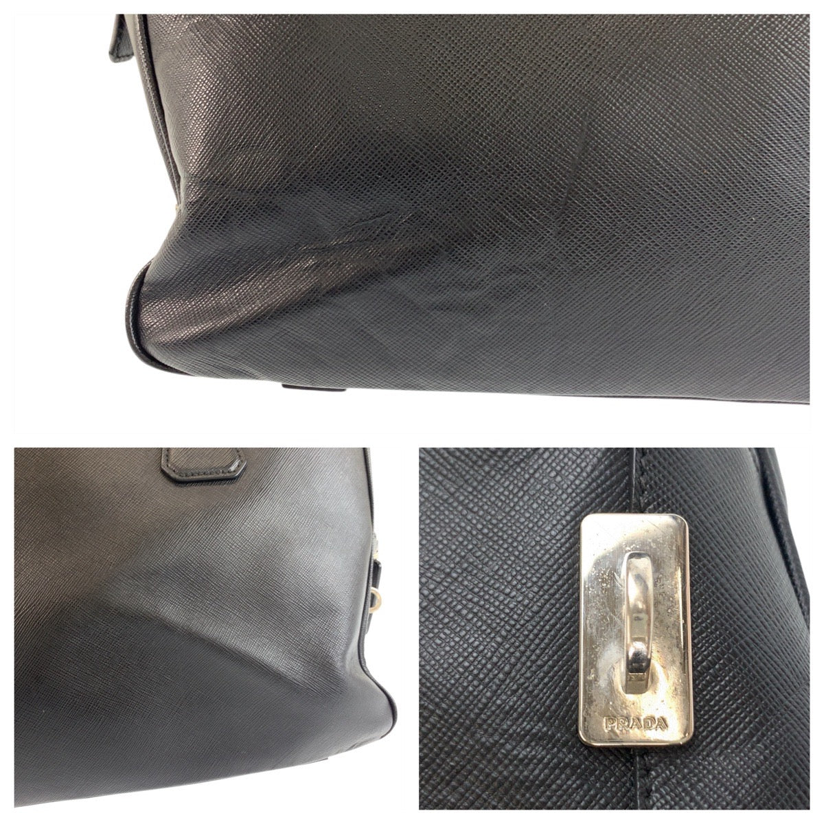 PRADA Business bag leather Black SilverMetal Business bag briefcase Safiano mens Used Authentic