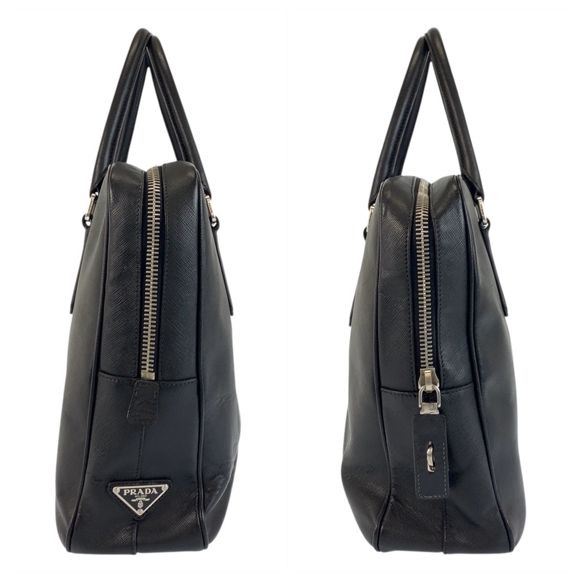 PRADA Business bag leather Black SilverMetal Business bag briefcase Safiano mens Used Authentic
