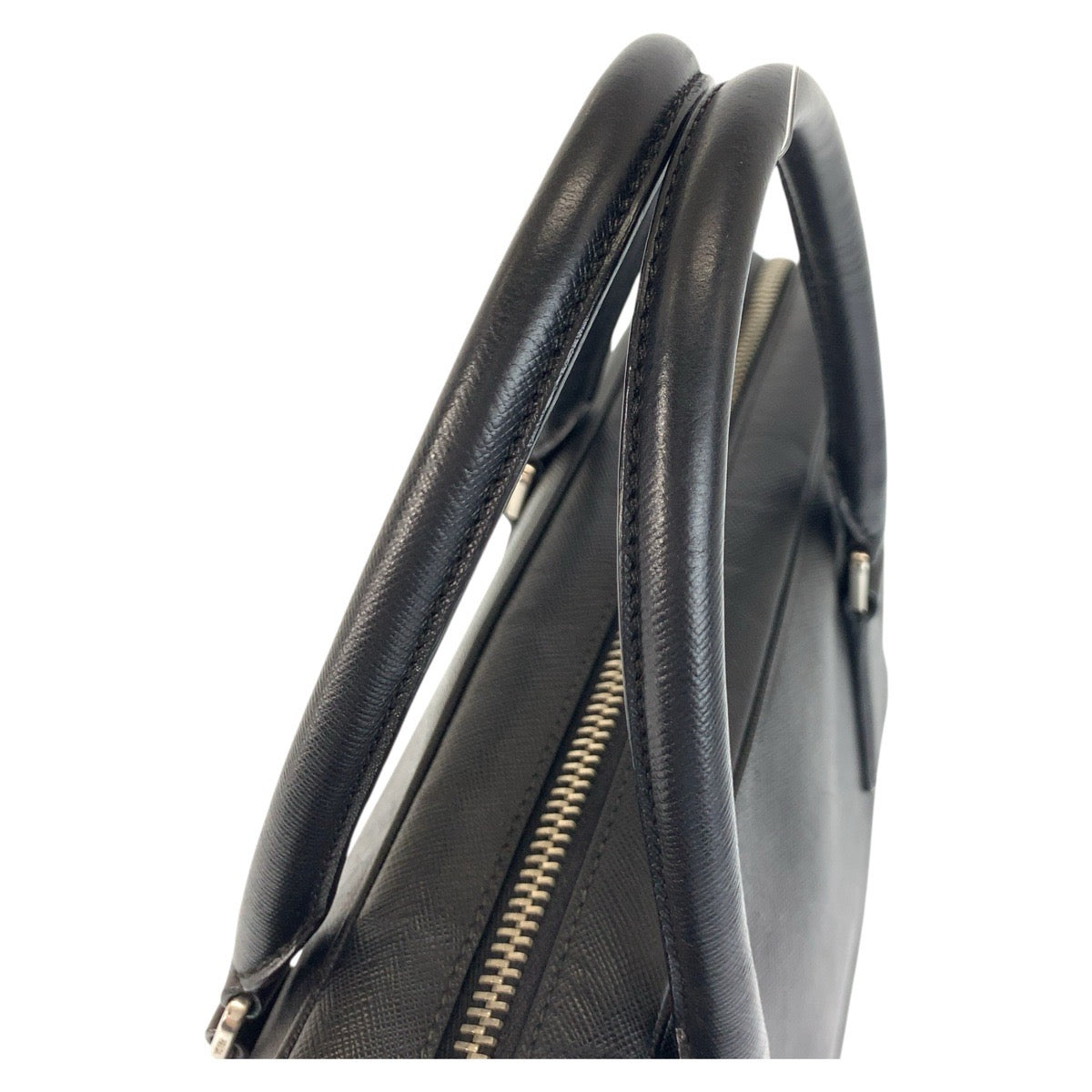 PRADA Business bag leather Black SilverMetal Business bag briefcase Safiano mens Used Authentic