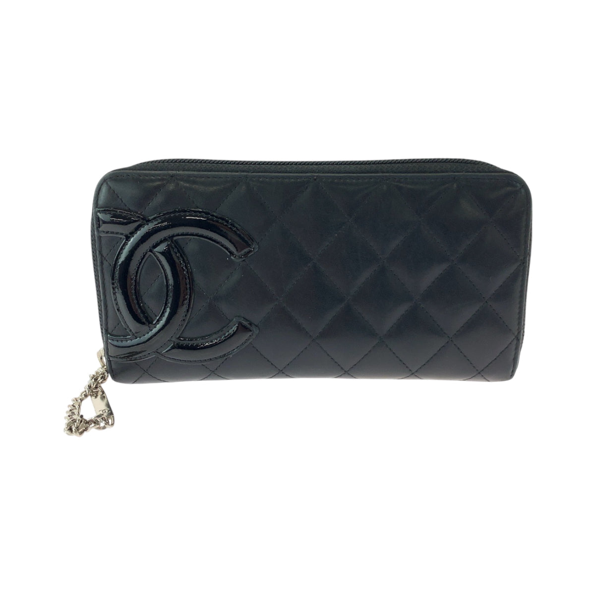 CHANEL Long Wallet Purse Calfskin Black SilverMetal Long Wallet Purse Zip Around Cambon line COCO Mark Women Used Authentic