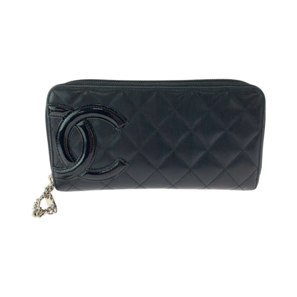 CHANEL Long Wallet Purse Calfskin Black SilverMetal Long Wallet Purse Zip Around Cambon line COCO Mark Women Used Authentic