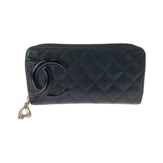 CHANEL Long Wallet Purse Calfskin Black SilverMetal Long Wallet Purse Zip Around Cambon line COCO Mark Women Used Authentic