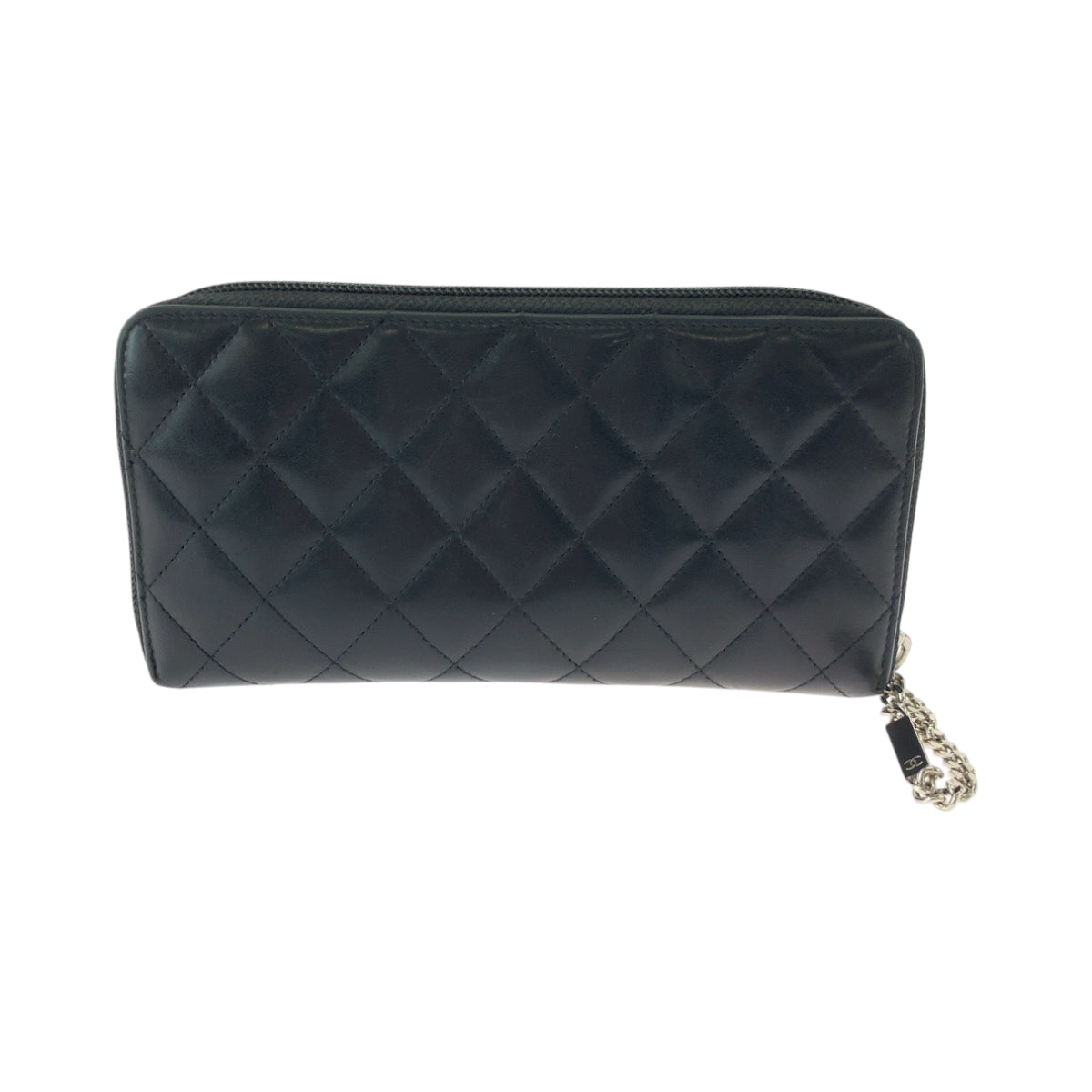 CHANEL Long Wallet Purse Calfskin Black SilverMetal Long Wallet Purse Zip Around Cambon line COCO Mark Women Used Authentic