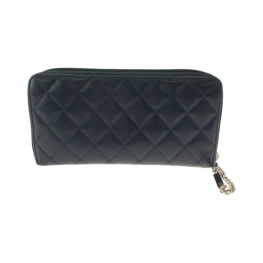 CHANEL Long Wallet Purse Calfskin Black SilverMetal Long Wallet Purse Zip Around Cambon line COCO Mark Women Used Authentic