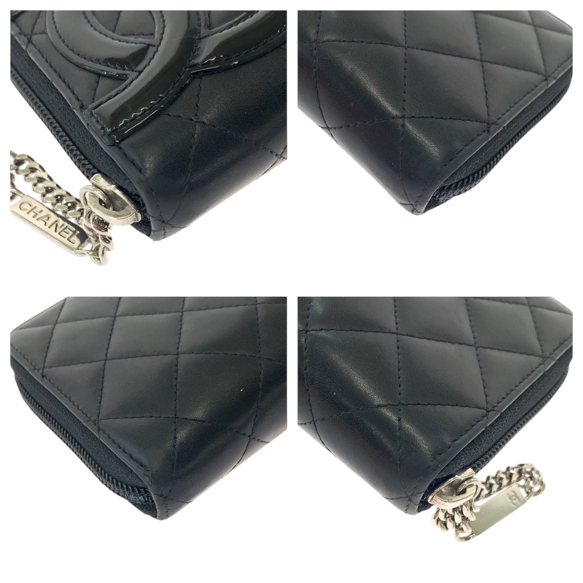 CHANEL Long Wallet Purse Calfskin Black SilverMetal Long Wallet Purse Zip Around Cambon line COCO Mark Women Used Authentic