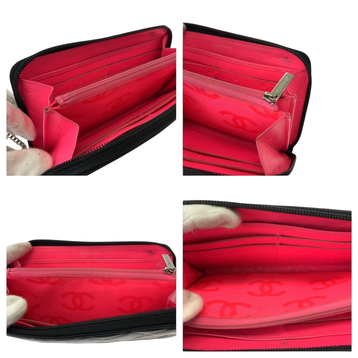 CHANEL Long Wallet Purse Calfskin Black SilverMetal Long Wallet Purse Zip Around Cambon line COCO Mark Women Used Authentic