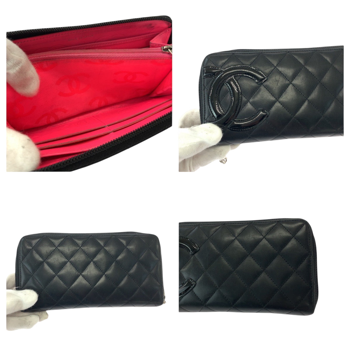 CHANEL Long Wallet Purse Calfskin Black SilverMetal Long Wallet Purse Zip Around Cambon line COCO Mark Women Used Authentic