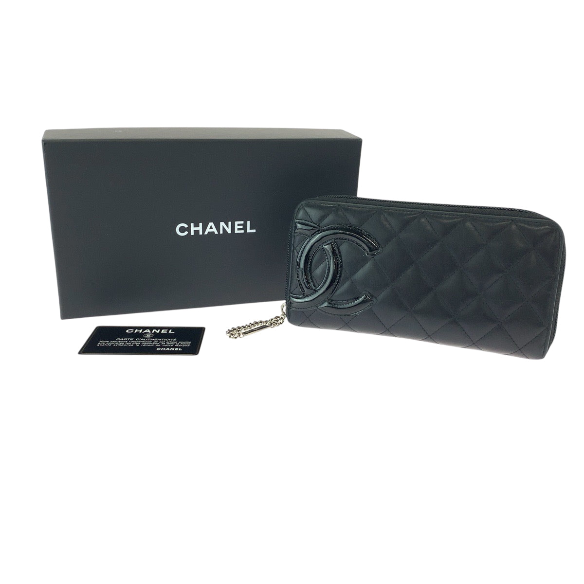 CHANEL Long Wallet Purse Calfskin Black SilverMetal Long Wallet Purse Zip Around Cambon line COCO Mark Women Used Authentic