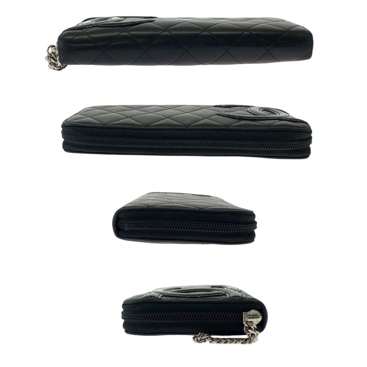 CHANEL Long Wallet Purse Calfskin Black SilverMetal Long Wallet Purse Zip Around Cambon line COCO Mark Women Used Authentic