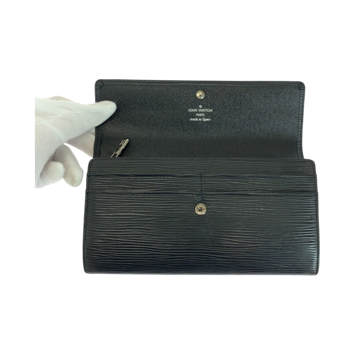 LOUIS VUITTON Long Wallet Purse M63572 Epi Leather Noir Black SilverMetal Epi Porto Monnet Credit