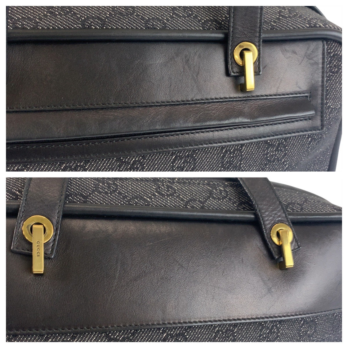 GUCCI Shoulder Bag 92729 GG canvas, leather Black Gold Metal Women Used Authentic