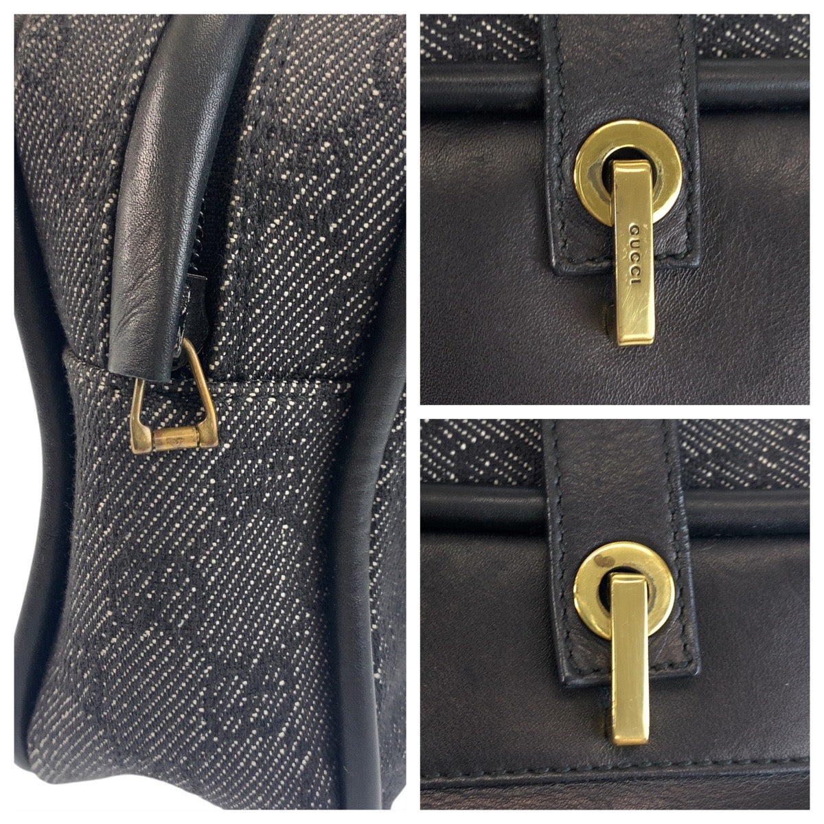GUCCI Shoulder Bag 92729 GG canvas, leather Black Gold Metal Women Used Authentic
