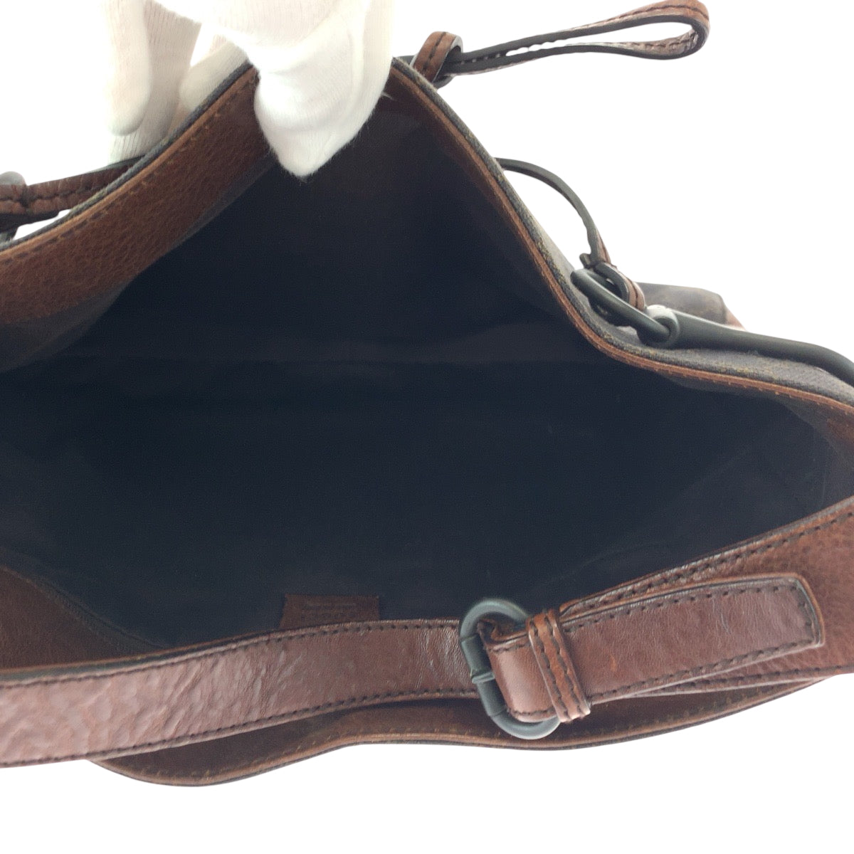 GUCCI Shoulder Bag 101975 GG canvas Brown Black Metal Shoulder Bag Shoulder Bag Horsebit Women Used Authentic