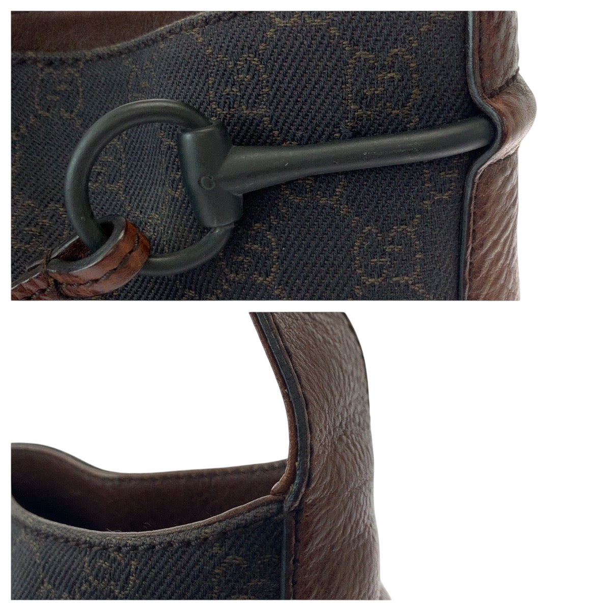GUCCI Shoulder Bag 101975 GG canvas Brown Black Metal Shoulder Bag Shoulder Bag Horsebit Women Used Authentic