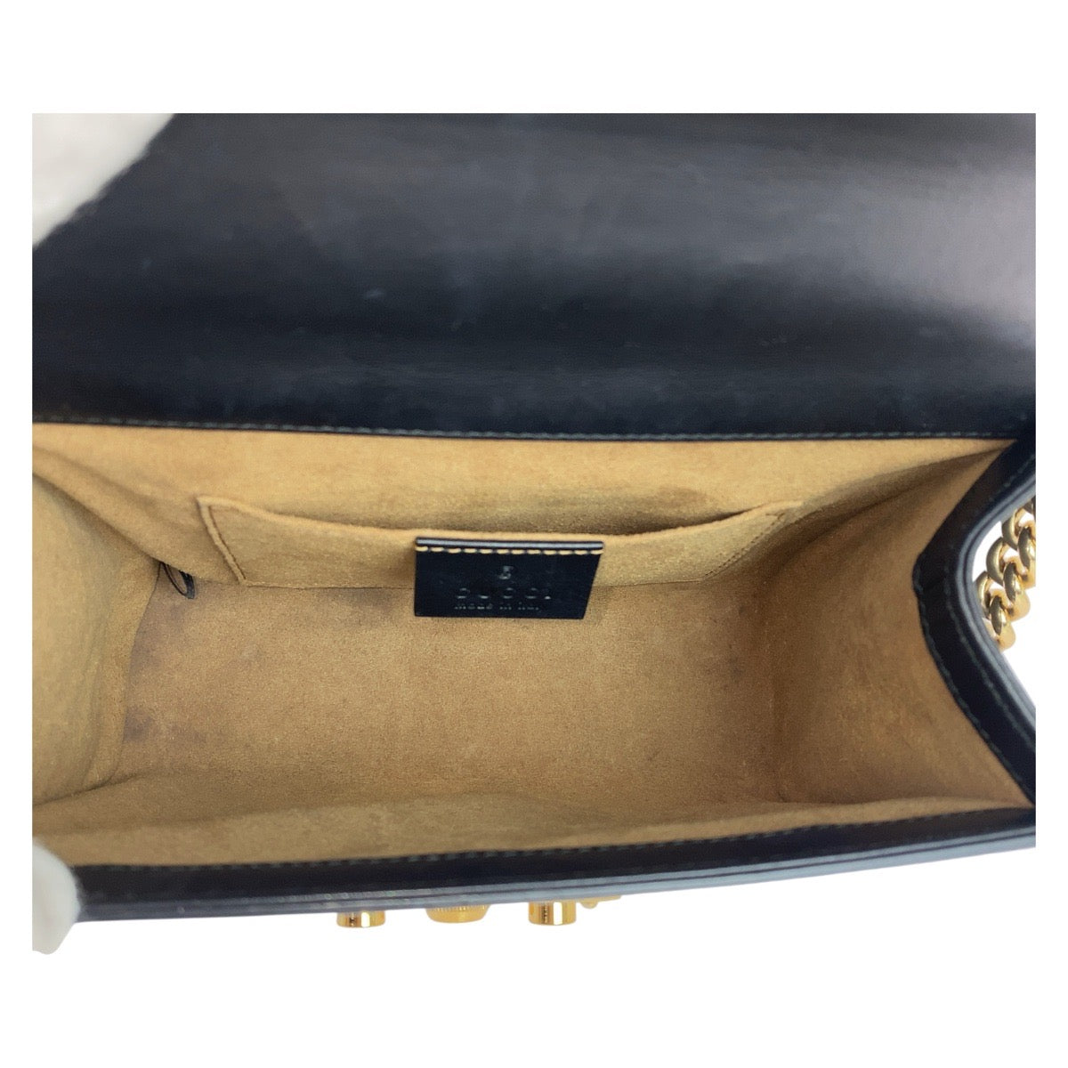 GUCCI Shoulder Bag 409487 leather Black GoldMetal ChainShoulder Bag Padlock Women Used Authentic