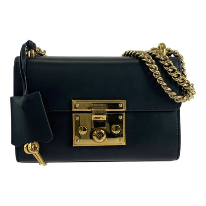 GUCCI Shoulder Bag 409487 leather Black GoldMetal ChainShoulder Bag Padlock Women Used Authentic