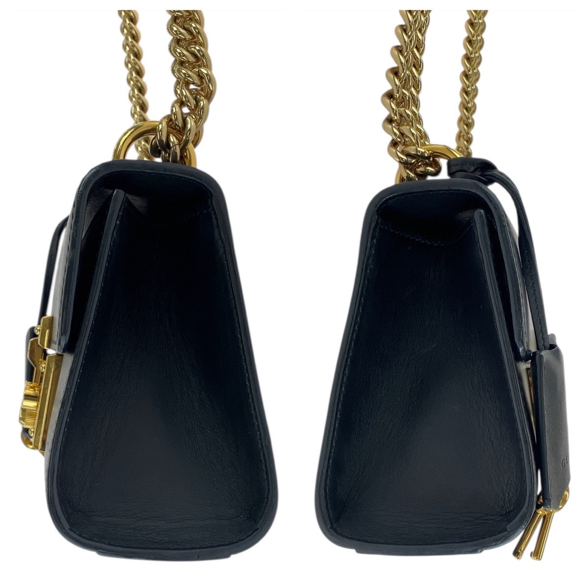 GUCCI Shoulder Bag 409487 leather Black GoldMetal ChainShoulder Bag Padlock Women Used Authentic