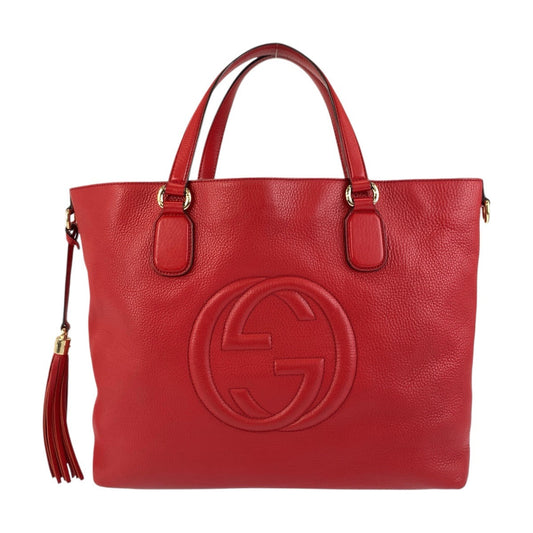 GUCCI Tote Bag 282303 leather Red Gold Metal Tote Bag handbag Soho Women Used Authentic