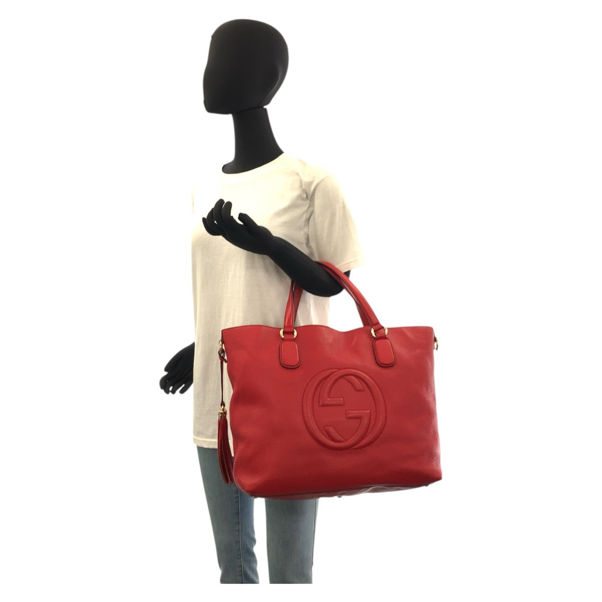 GUCCI Tote Bag 282303 leather Red Gold Metal Tote Bag handbag Soho Women Used Authentic