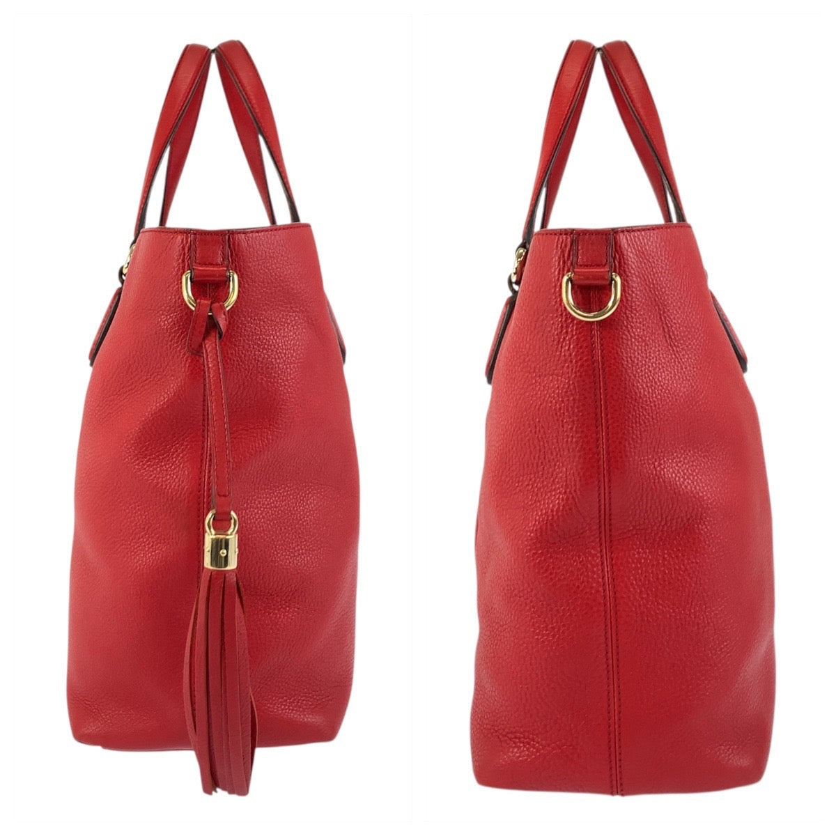 GUCCI Tote Bag 282303 leather Red Gold Metal Tote Bag handbag Soho Women Used Authentic