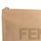FENDI Clutch bag canvas Beige SilverMetal Clutch bag business bag pouch logo Women Used Authentic