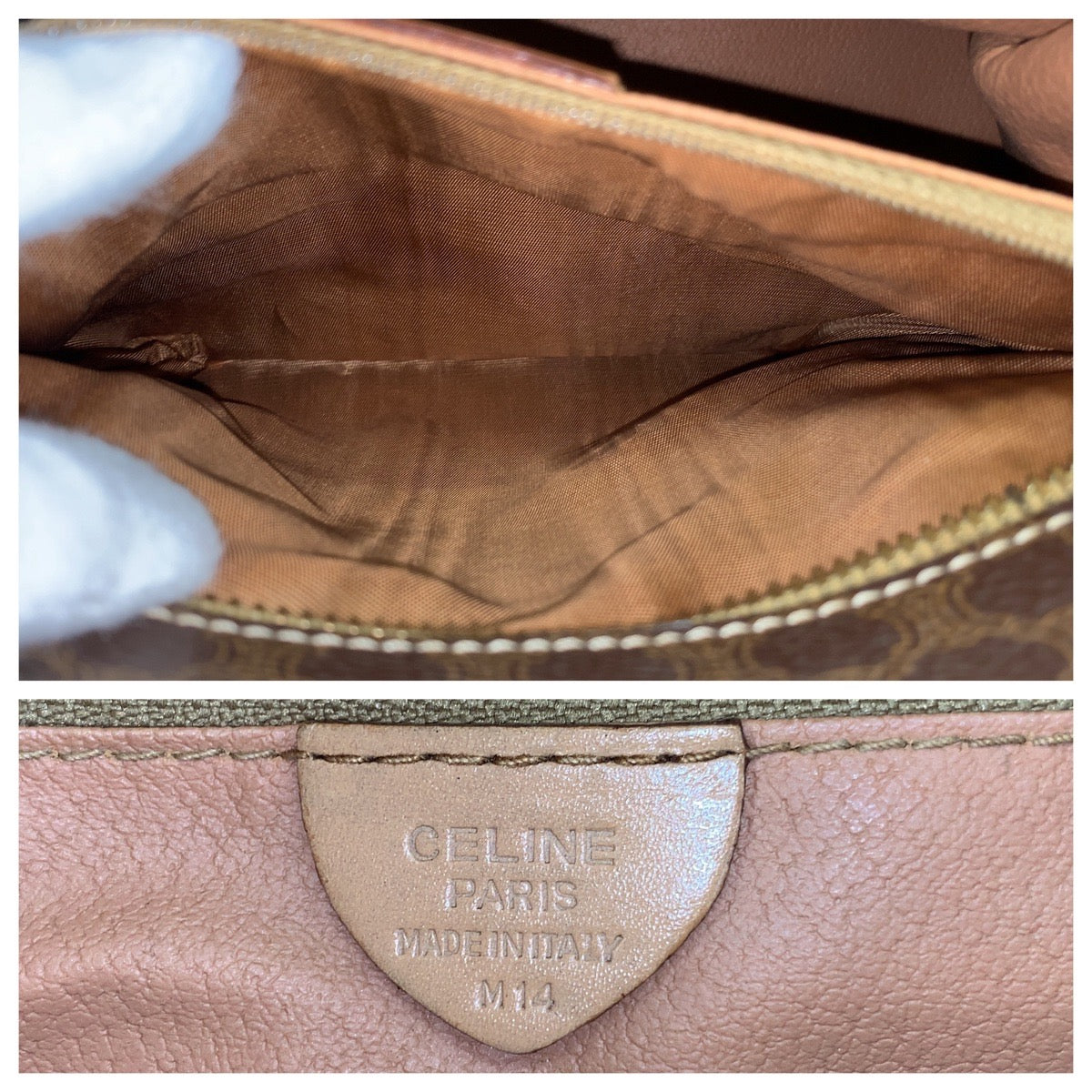 CELINE Handbag PVC, Leather Brown Gold Metal Handbag Tote Bag Macadam Women Used Authentic