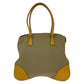 PRADA Tote Bag Canvas, Leather Beige Yellow SilverMetal Tote Bag Handbag Shoulder Bag Triangle With logo Women Used Authentic