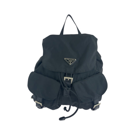 PRADA Backpack Nylon Black SilverMetal Backpack Backpack Test Triangle With logo Women Used Authentic