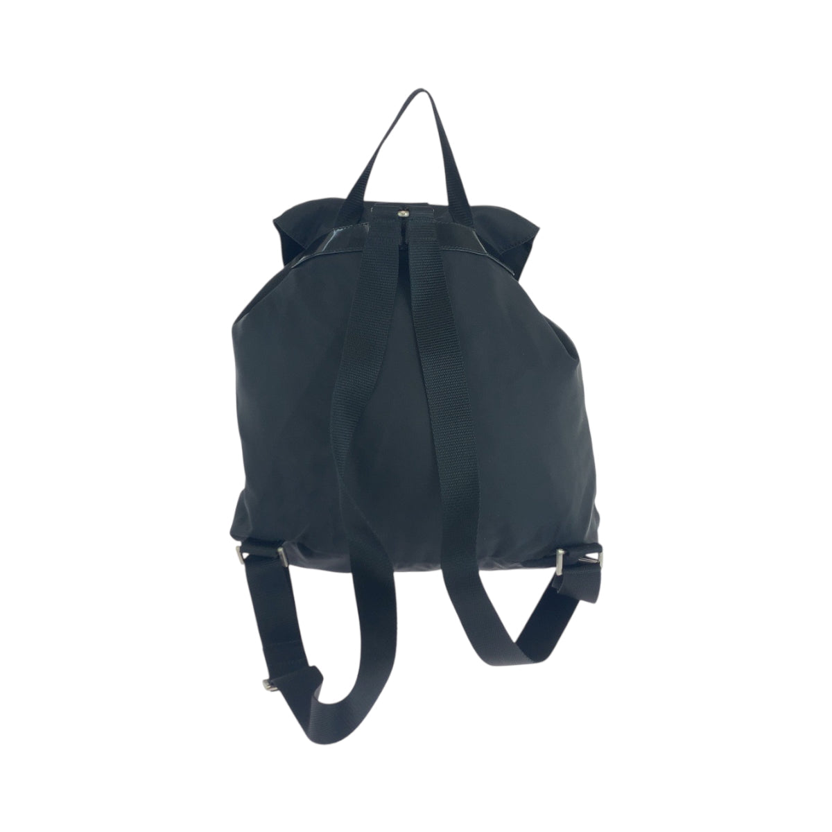 PRADA Backpack Nylon Black SilverMetal Backpack Backpack Test Triangle With logo Women Used Authentic