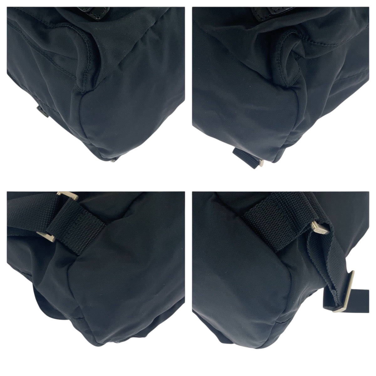 PRADA Backpack Nylon Black SilverMetal Backpack Backpack Test Triangle With logo Women Used Authentic