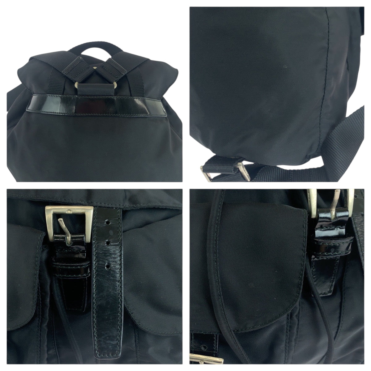 PRADA Backpack Nylon Black SilverMetal Backpack Backpack Test Triangle With logo Women Used Authentic