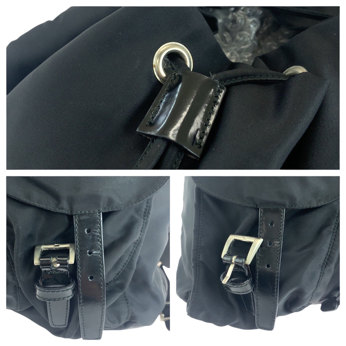 PRADA Backpack Nylon Black SilverMetal Backpack Backpack Test Triangle With logo Women Used Authentic