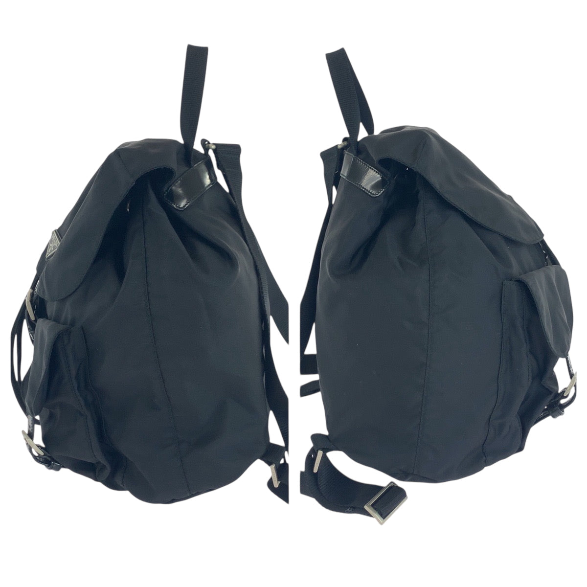 PRADA Backpack Nylon Black SilverMetal Backpack Backpack Test Triangle With logo Women Used Authentic