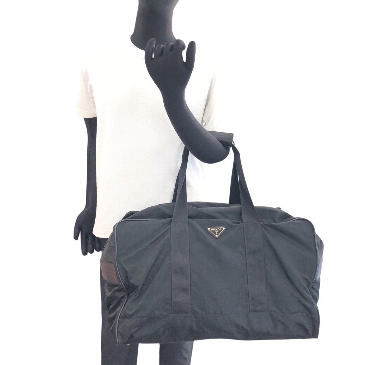 PRADA Boston Duffel bag Nylon Black SilverMetal Test Triangle With logo
