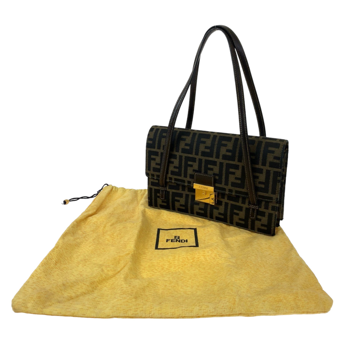 FENDI Shoulder Bag canvas Brown Gold Metal Shoulder Bag Handbag Zucca Pattern Women Used Authentic