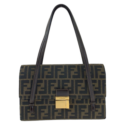 FENDI Shoulder Bag canvas Brown Gold Metal Shoulder Bag Handbag Zucca Pattern Women Used Authentic