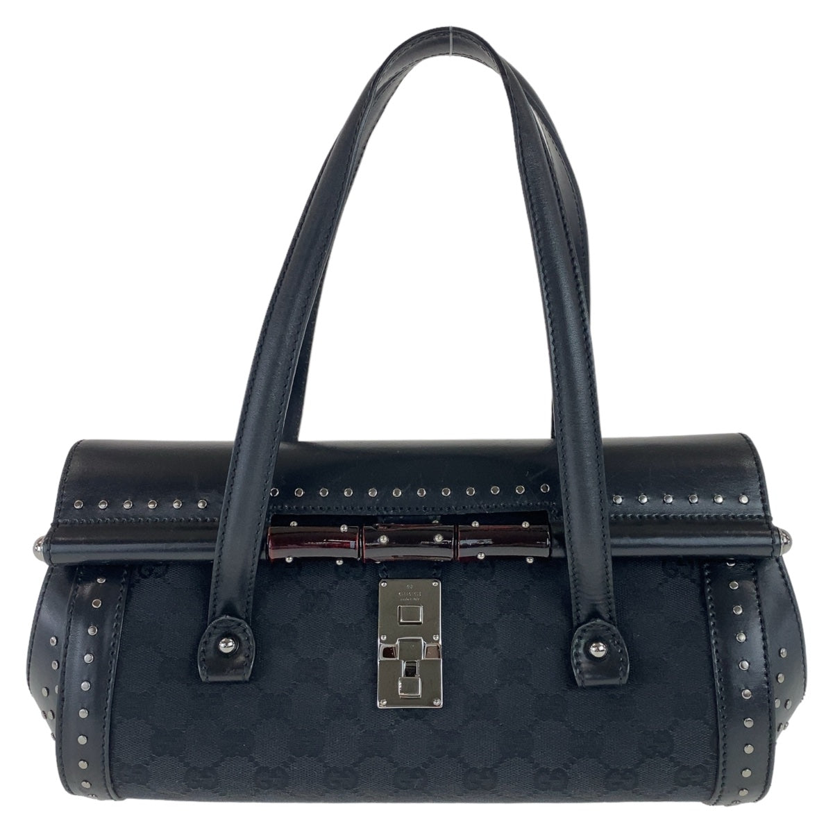GUCCI Shoulder Bag 114993 GG canvas, leather Black SilverMetal Shoulder Bag Bamboo studs Women Used Authentic