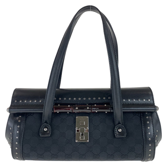 GUCCI Shoulder Bag 114993 GG canvas, leather Black SilverMetal Shoulder Bag Bamboo studs Women Used Authentic
