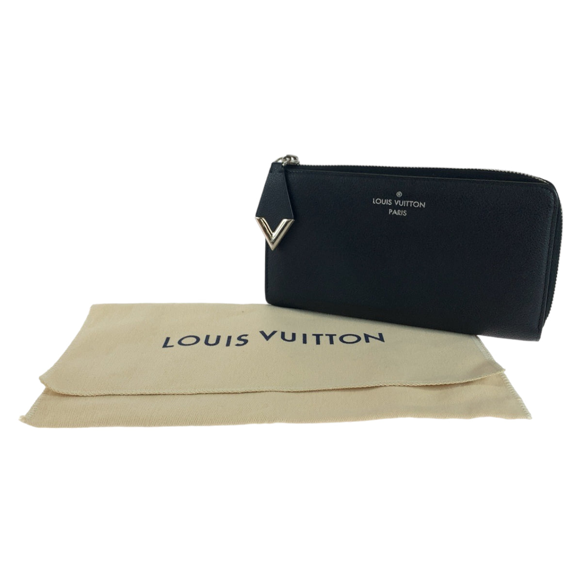 LOUIS VUITTON Long Wallet Purse M60146 leather Noir Black SilverMetal Long Wallet Purse Portefeuille comet Women Used Authentic