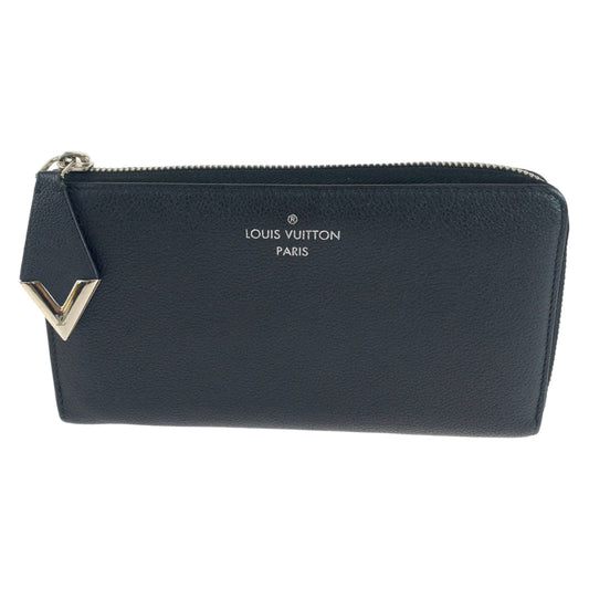 LOUIS VUITTON Long Wallet Purse M60146 leather Noir Black SilverMetal Long Wallet Purse Portefeuille comet Women Used Authentic