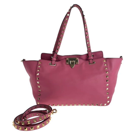 VALENTINO Handbag leather pink Rock studs