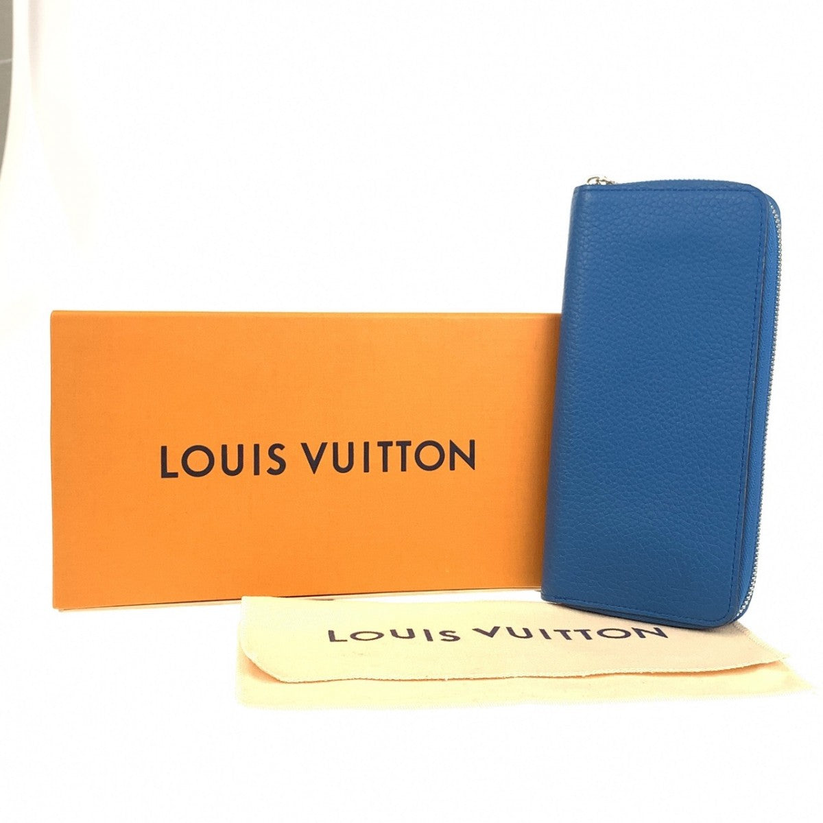 LOUIS VUITTON Long Wallet Purse M58411 leather blue Long Wallet Purse Zip Around Taurillon Clemence Leather Zippy Wallet Vertical mens Used Authentic