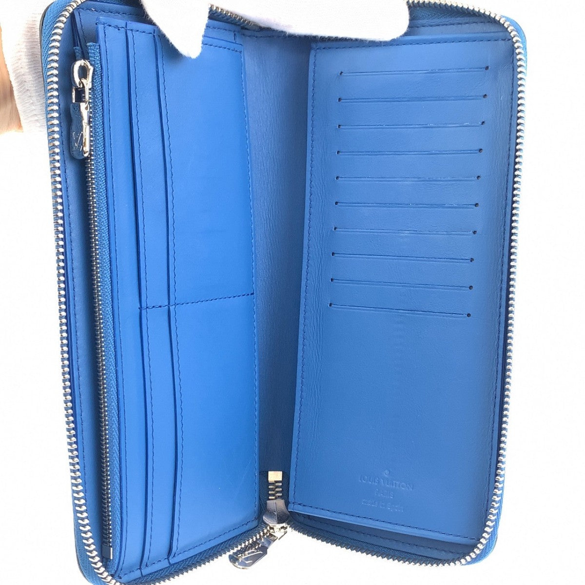 LOUIS VUITTON Long Wallet Purse M58411 leather blue Long Wallet Purse Zip Around Taurillon Clemence Leather Zippy Wallet Vertical mens Used Authentic