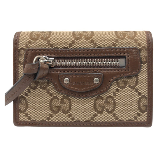 GUCCI Tri-fold wallet GG canvas Brown SilverMetal Folding wallet Compact wallet Balenciaga Collaboration The Hacker Project Women Used Authentic