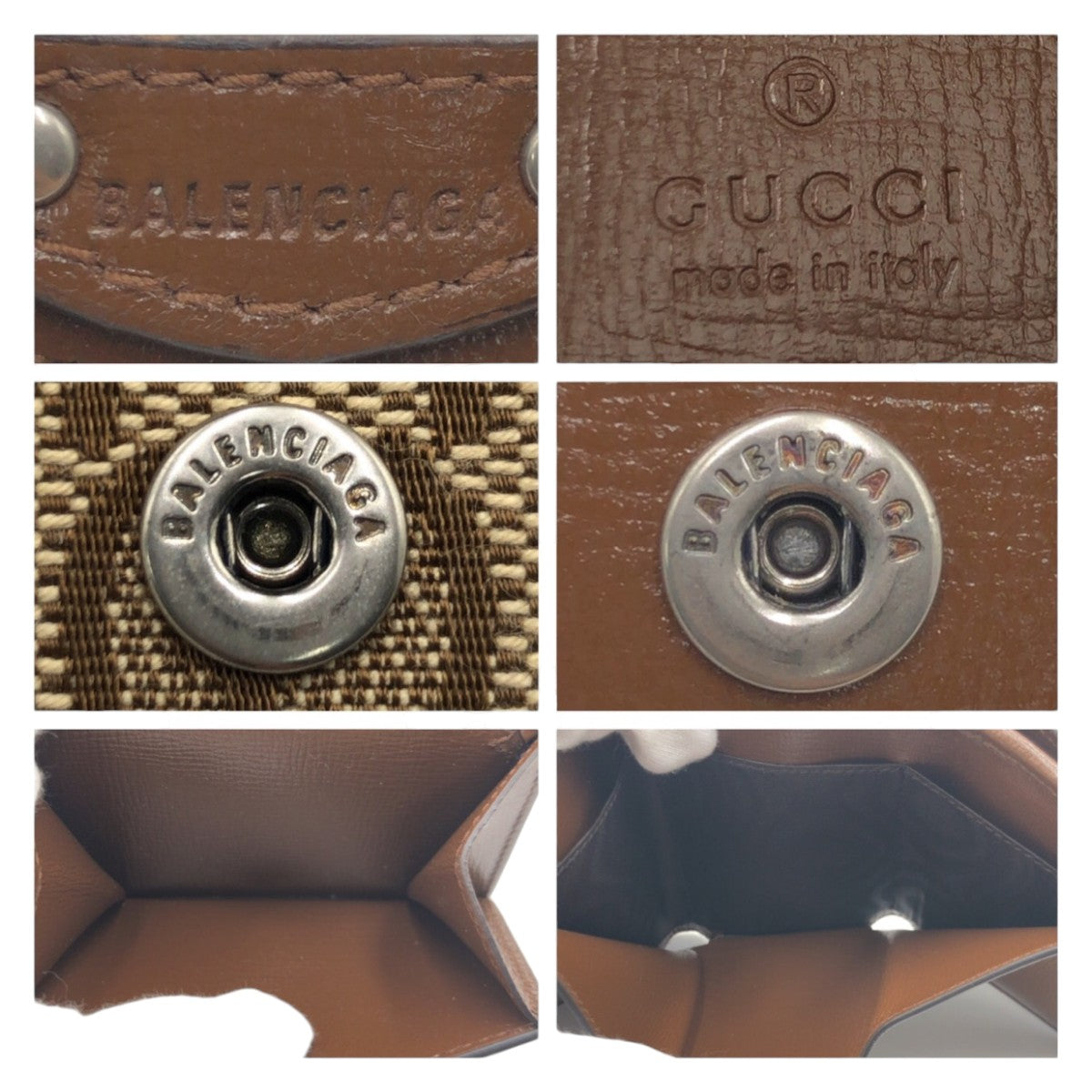 GUCCI Tri-fold wallet GG canvas Brown SilverMetal Folding wallet Compact wallet Balenciaga Collaboration The Hacker Project Women Used Authentic