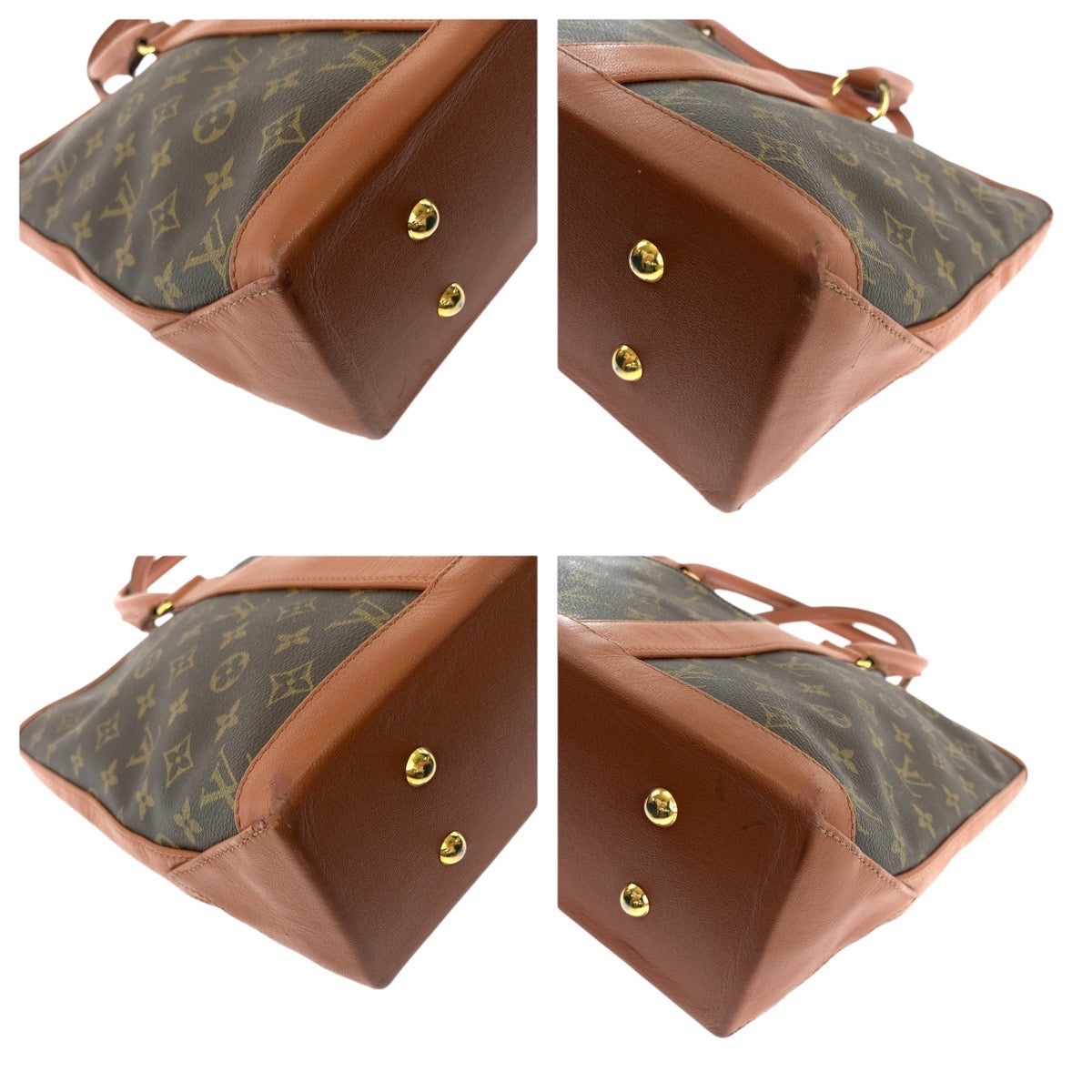 LOUIS VUITTON Tote Bag M42425 PVC, Leather Brown Gold Metal Tote Bag Shoulder Bag Monogram suck weekend Women Used Authentic