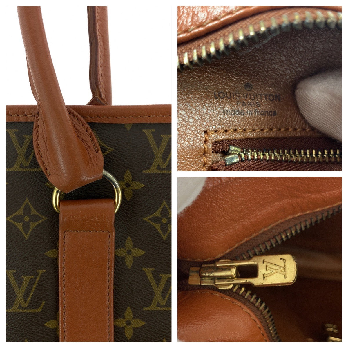 LOUIS VUITTON Tote Bag M42425 PVC, Leather Brown Gold Metal Tote Bag Shoulder Bag Monogram suck weekend Women Used Authentic