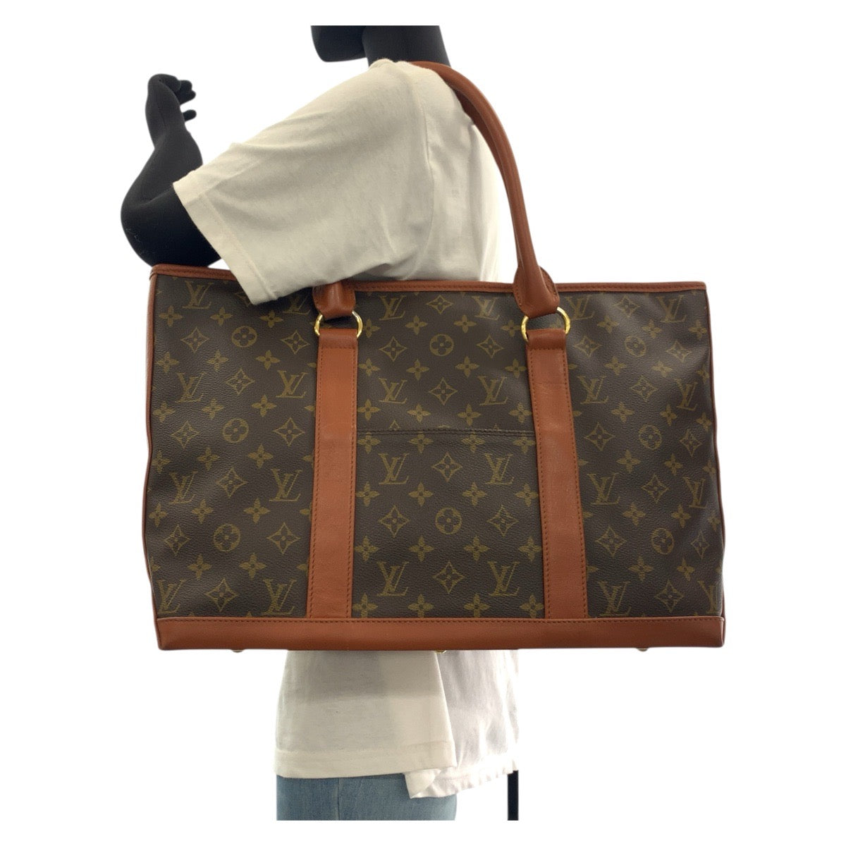 LOUIS VUITTON Tote Bag M42425 PVC, Leather Brown Gold Metal Tote Bag Shoulder Bag Monogram suck weekend Women Used Authentic