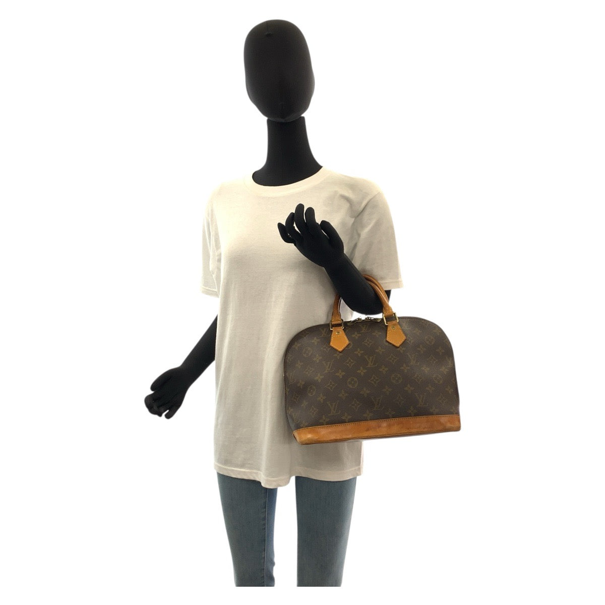 LOUIS VUITTON Handbag M51130 PVC, Leather Brown Gold Metal Monogram Alma Women Used Authentic