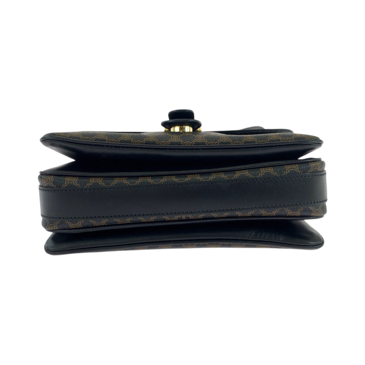 CELINE Shoulder Bag PVC Black Dark Brown Gold Metal Shoulder Bag pochette Macadam Women Used Authentic